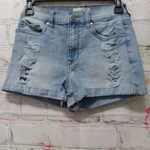 PacSun Women's Super Stretch Shortie‎ Distressed Light Wash Denim Shorts Size 27